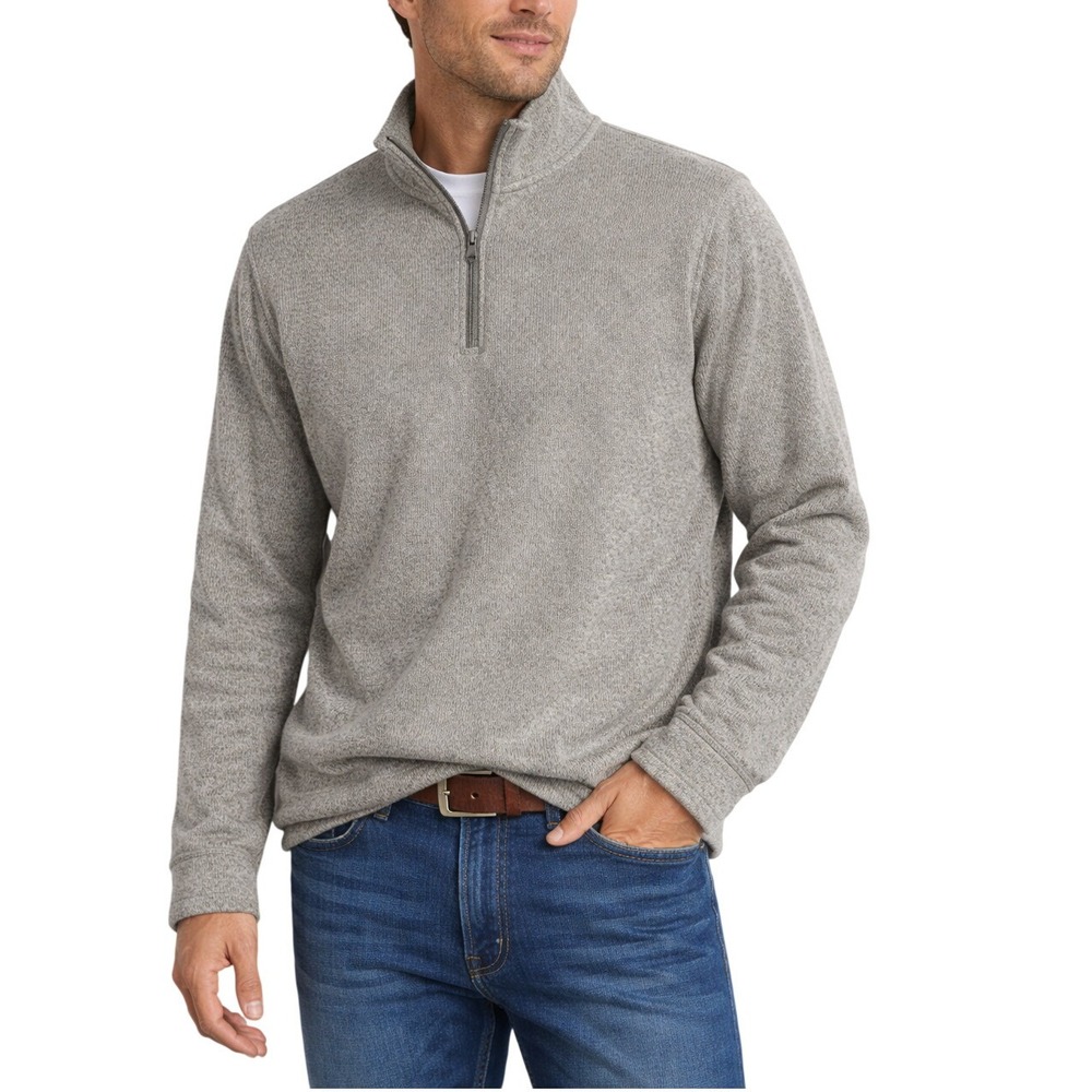 Van‎ Heusen Flex Men's XL Gray Quarter Zip Pullover Sweater Knit Mock Neck